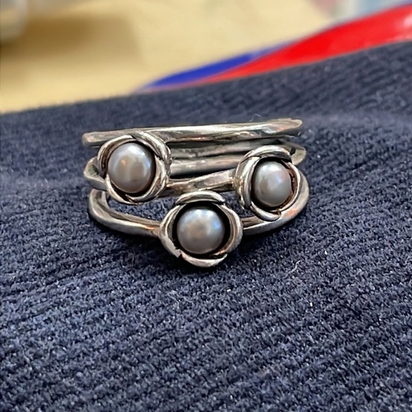 Pandora Sterling silver Wishes Ring three 3 Flowers 925 Tahitian pearls 7.5 / 56 - Picture 5 of 8